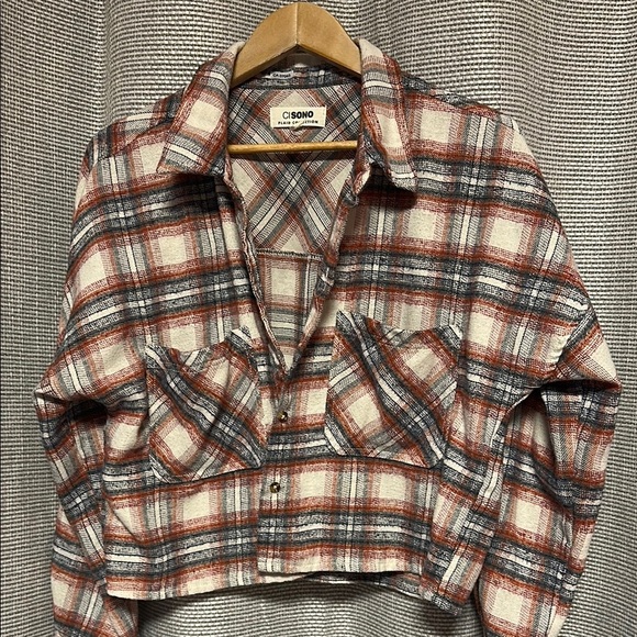 Women's Plaid Crop Jacket - Red and Gray - Picture 1 of 1